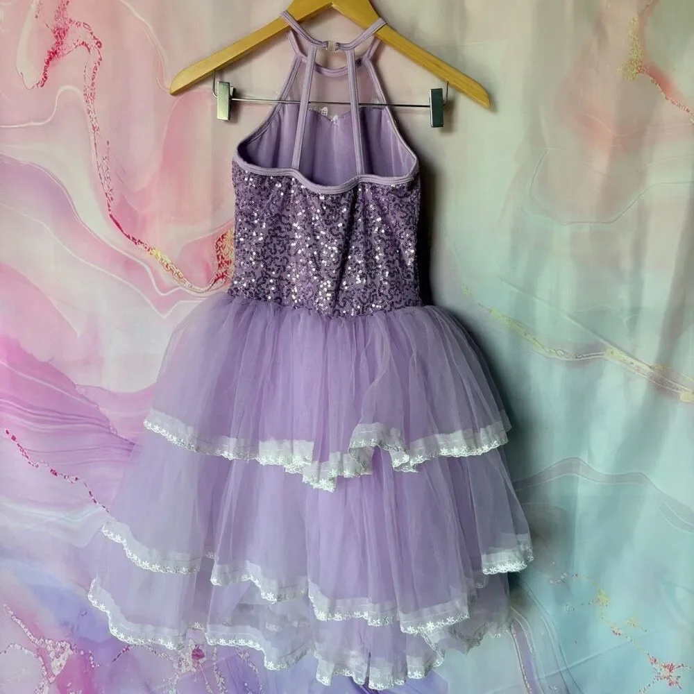 Lilac Purple Lavender Ballet Dance Costume Dress E2223 girls L sequins Tier Tutu